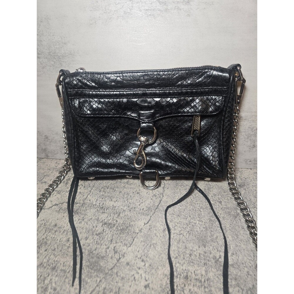 Rebecca Minkoff Mini M.A.C Black Leather Crossbody Bag Silver Emo Goth Rocker